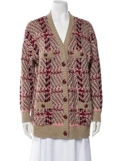 Pre-owned L'agence Printed V-neck Sweater In Pink