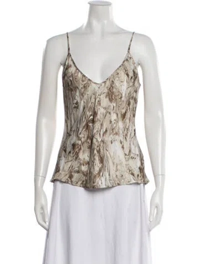 Pre-owned L'agence Printed V-neck Top W/ Tags In Neutral
