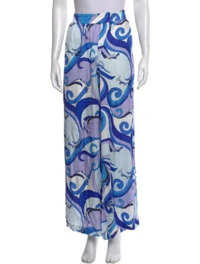 Pre-owned L'agence Printed Wide Leg Pants In Blue