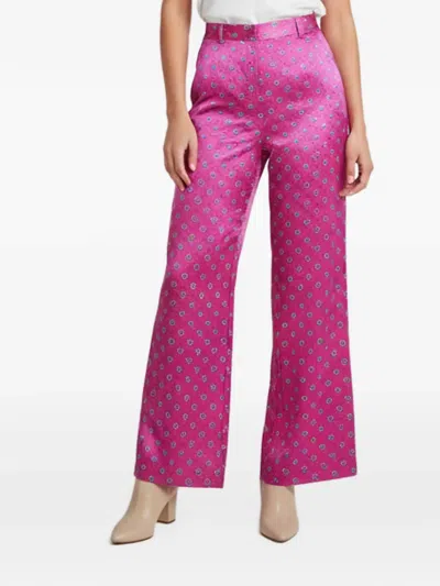 Pre-owned L'agence Printed Wide-leg Silk Trousers In Pink