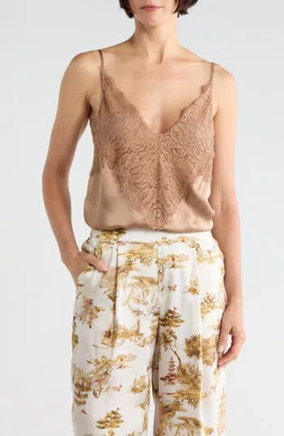 L'agence Priya Lace Silk Camisole In Brown