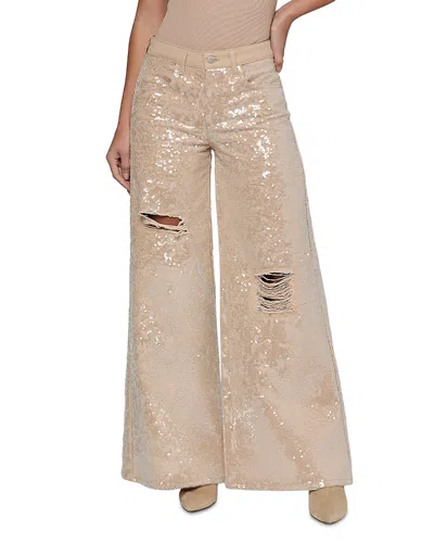 L'agence Quincy Sequin High Rise Wide Leg Jeans In Light Almond In Neutral