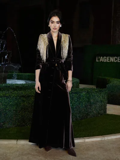L'agence Raini Velvet Maxi Dress In Black
