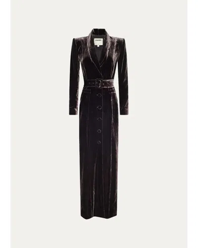 L'agence Raini Velvet Shawl-collar Maxi Coat In Brown