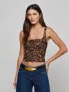 L'agence Rasha Shirred Mesh Tank In Animal Print