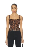 L'agence Rasha Shirred Mesh Tank In Brown