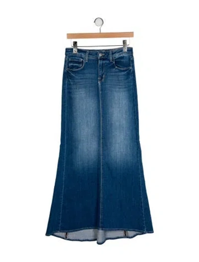 Pre-owned L'agence Raw-edge Trim Long Skirt In Blue