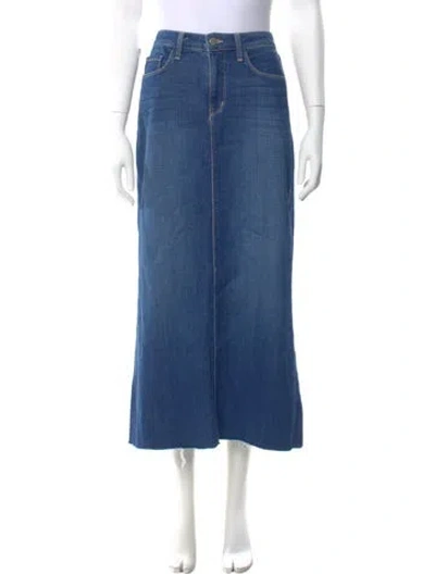 Pre-owned L'agence Raw-edge Trim Midi Length Skirt In Blue