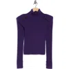 L'agence Reeves Button Shoulder Rib Turtleneck Top In Purple