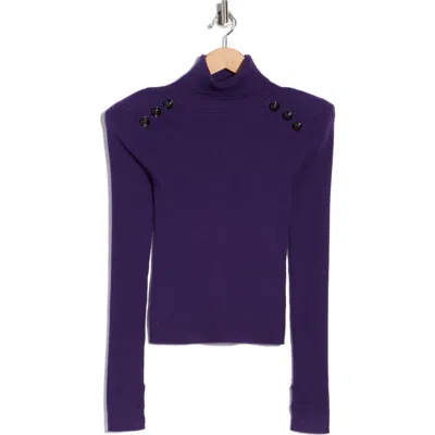 L'agence Reeves Button Shoulder Rib Turtleneck Top In Purple