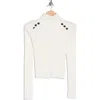 L'agence Reeves Button Shoulder Rib Turtleneck Top In White