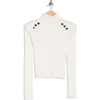 L'agence Reeves Button Shoulder Rib Turtleneck Top In White