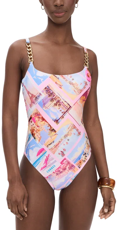 L'agence Remi Postcard Print Basic Lingerie One Piece Multi