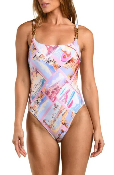 L'agence Remi Postcard Print Basic Lingerie One Piece Swimsuit In Multi