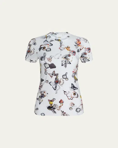 L'agence Ressi Fitted Butterfly-print Short-sleeve T-shirt In Multi