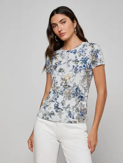 L'agence Ressi Watercolor Butterfly Short Sleeve Tee In White