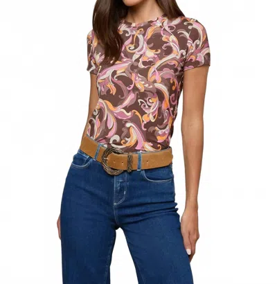 L'agence Abstract Print Tee Shirt In Brown And Pink In Multi