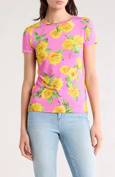 L'agence Ressi Rose Print Crewneck T-shirt In Pink