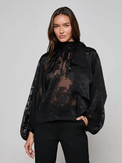 L'agence Rhett Burnout Satin Blouse In Black