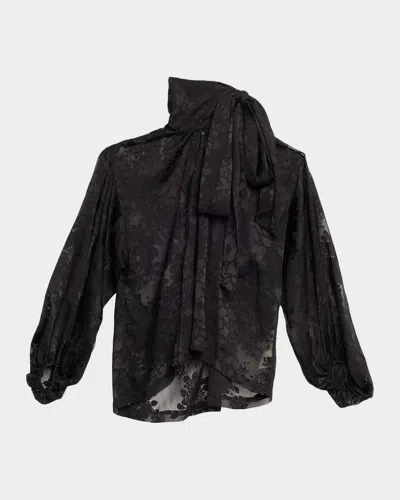 L'agence Rhett Burnout Satin Blouse In Black
