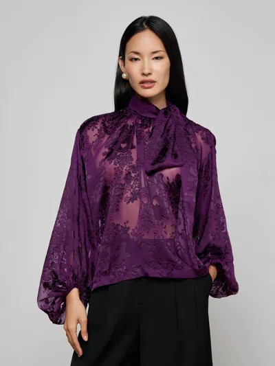 L'agence Rhett Burnout Satin Blouse In Purple