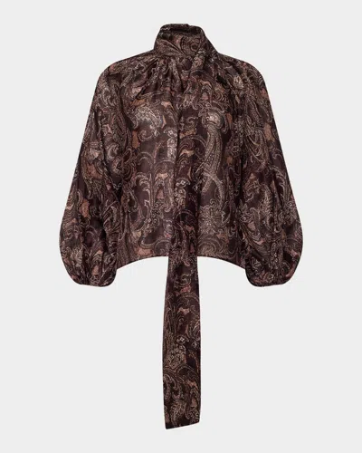 L'agence Rhett Paisley Organza Blouse In Brown