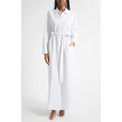 L'agence Ridley Tie Waist Long Sleeve Maxi Shirtdress In White