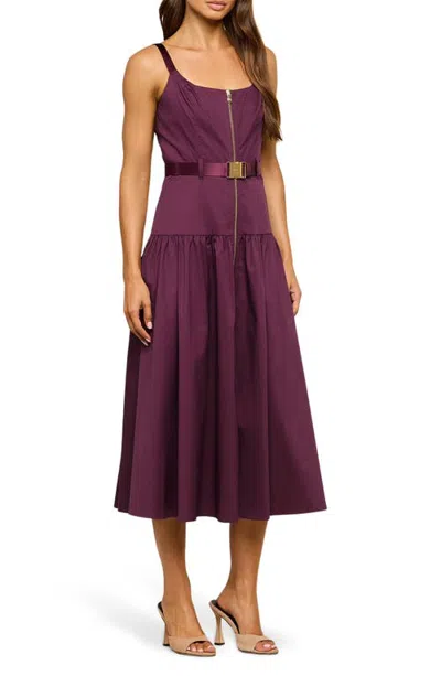 L'agence Rima Belted Front Zip Midi Dress In Purple