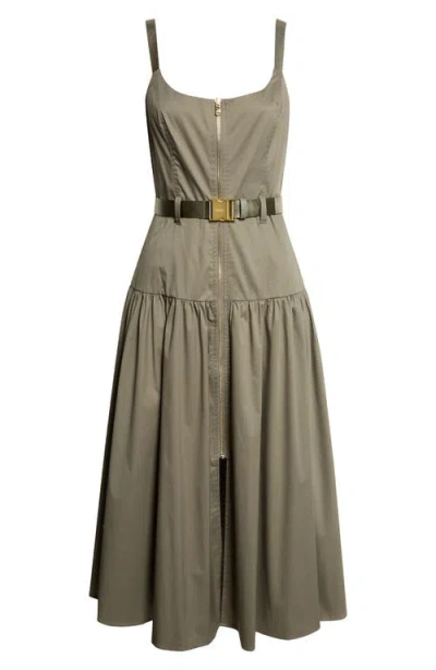 L'agence Rima Belted Front Zip Midi Dress In Green
