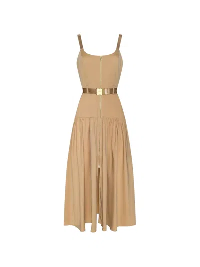 L'agence Rima Belted Front Zip Midi Dress In Brown