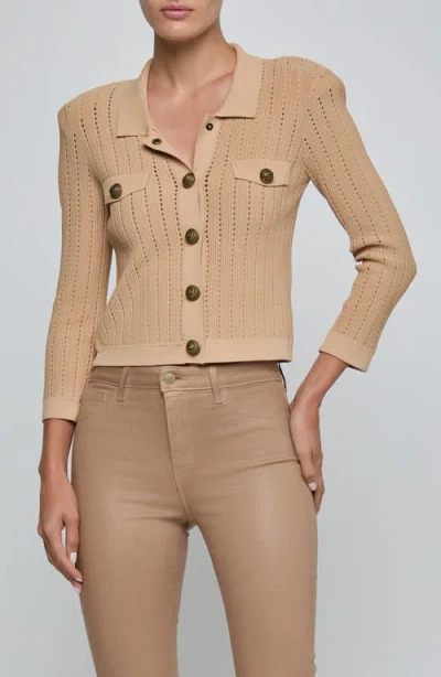L'agence Risa Snap Front Pointelle Knit Cardigan In Neutral