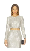 L'agence Rogan Crop Sequin Long Sleeve Top In Gray