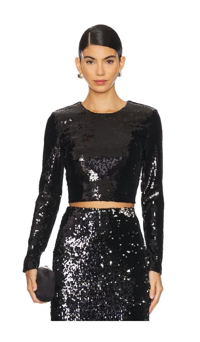 L'agence Rogan Crop Sequin Long Sleeve Top In Black