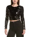 L'agence Rogan Crop Sequin Top In Black