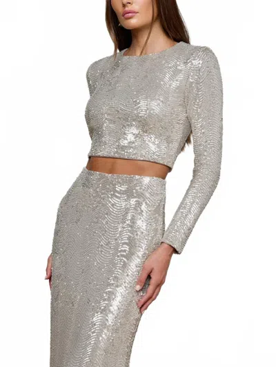 L'agence Rogan Sequin Cropped Top In Silver
