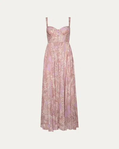 L'agence Rosette Paisley-print Sweetheart Maxi Dress In Mauve Multi