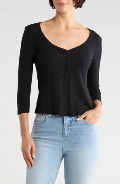 L'agence Rowena 3/4 Sleeve Henley Top In Black
