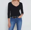 L'agence Rowena 3/4 Sleeve Henley Top In Black In Black