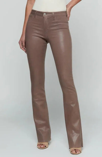 L'agence Ruth Coated High Waist Raw Hem Straight Leg Jeans In Brown
