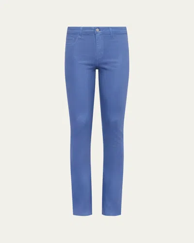 L'agence Ruth High-rise Coated Straight Raw Hem Jeans In Blue