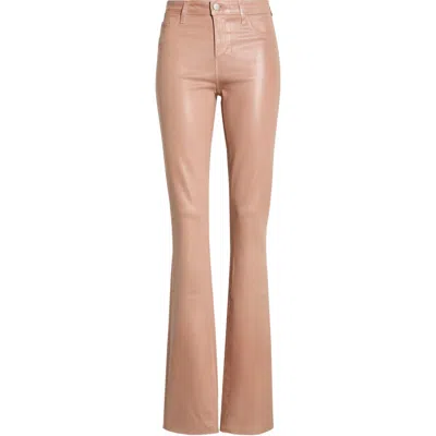 L'agence Ruth High Waist Raw Hem Ankle Coated Flare Jeans In Brown