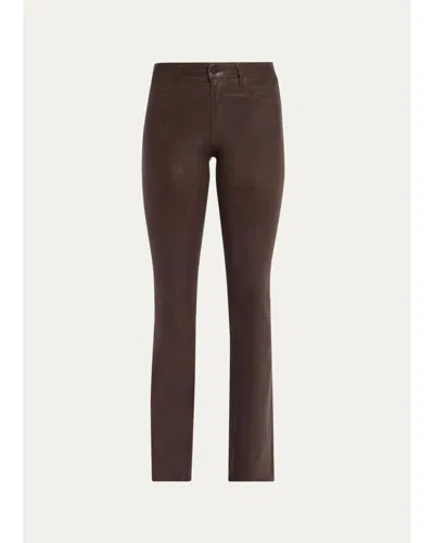 L'agence Ruth High-rise Coated Straight Raw Hem Jeans In Brown