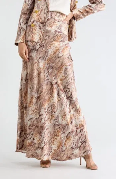 L'agence Ryker Silk Bias Skirt In Tan Multi Western Snake