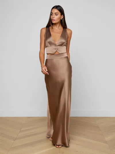 L'agence Ryker Silk Maxi Skirt In Brown
