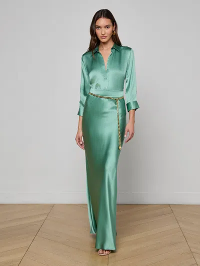 L'agence Ryker Silk Maxi Skirt In Green