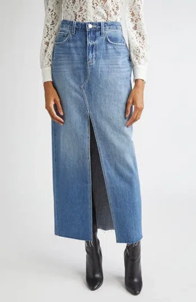 L'agence Rysa Front Slit Denim Maxi Skirt In Blue