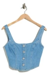 L'agence Saga Button-front Denim Top In Blue