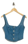 L'agence Saga Button-front Denim Top In Blue