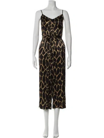 Pre-owned L'agence Satin Animal Print Jumpsuit In Black