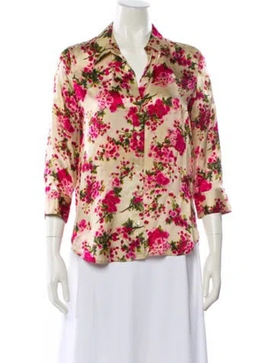 Pre-owned L'agence Satin Floral Print Blouse In Neutral